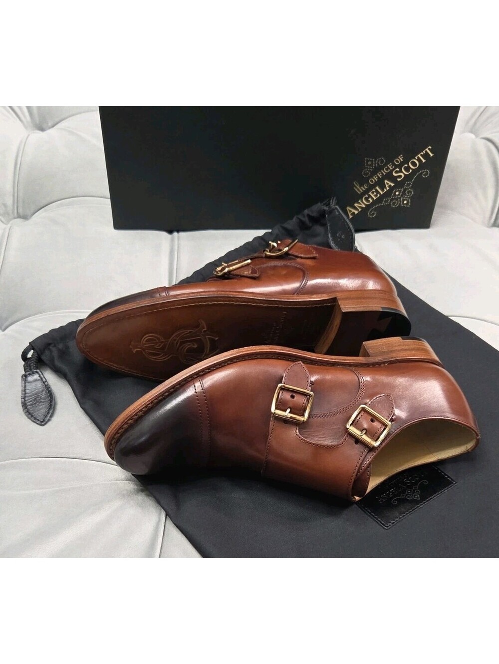 The Office Of Angela Scott Mr Colin Dbl Monk Strap Brown Womens Shoes 36.5 6.5 - Picture 11 of 12
